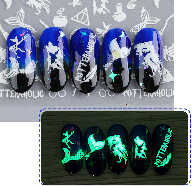 3D Nail Art Sticker Holographic Butterfly Christmas Snowflake Mermaid Tail NS38
