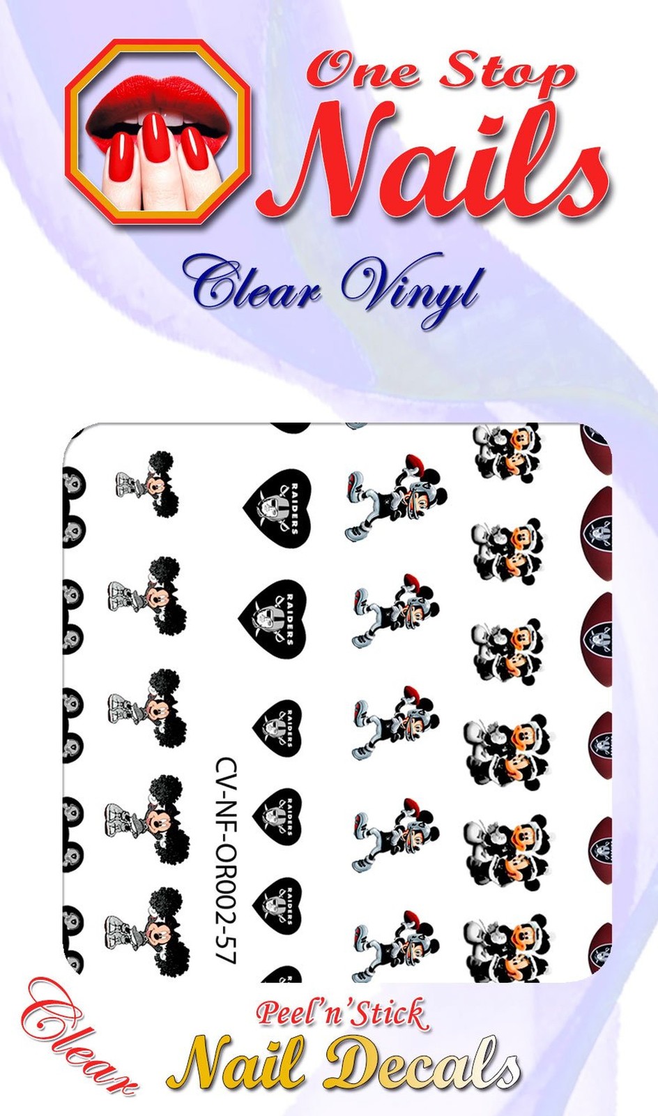 Oakland Raiders Mickey Clear Vinyl PEEL and STICK (NOT Waterslide) nail decals