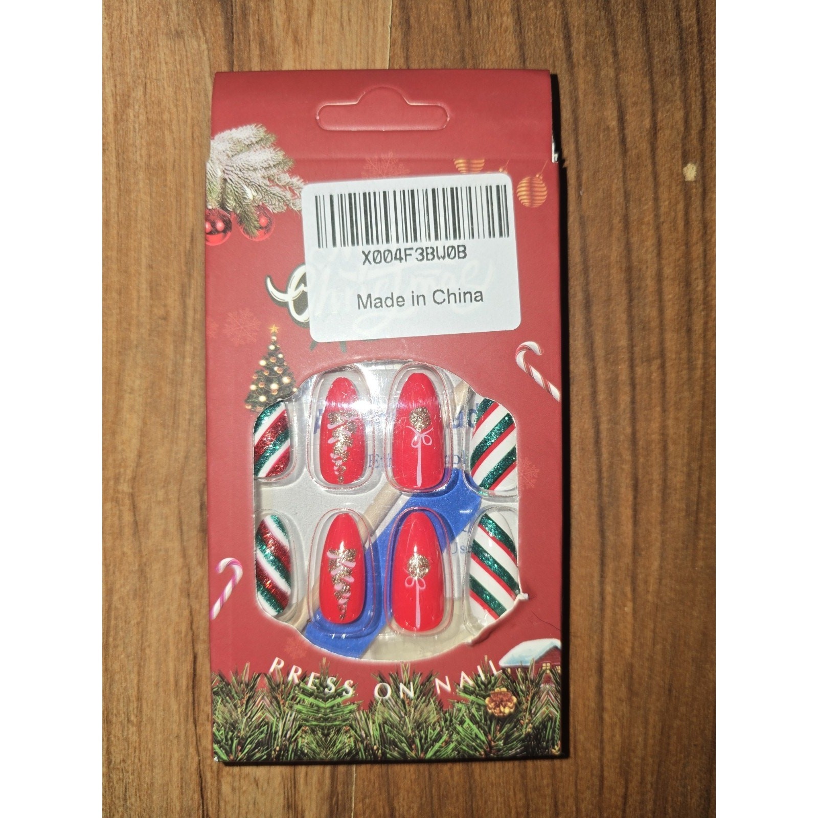 SINSEN Christmas Press on Nails Medium – Almond Christmas Fake Nails, Red Green