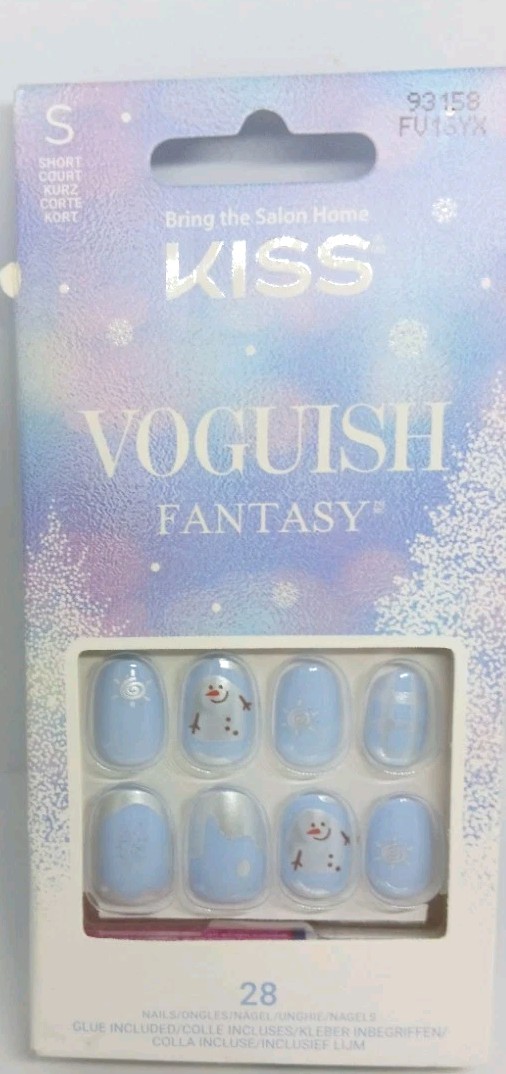 KISS voguish fantasy on nails 28 short length frosty tale blue glue included new