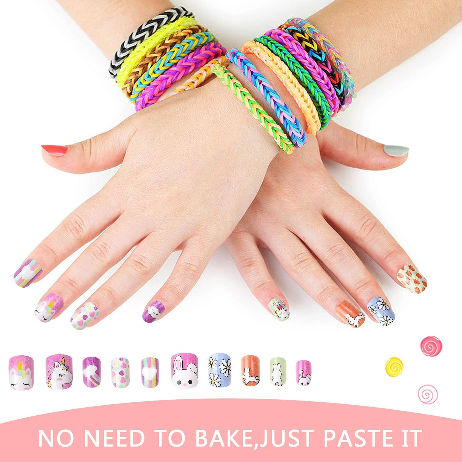 Press on Nails Kids Girls Fake Nails Pre Glued Stick On Cute Nail Art Full Cover