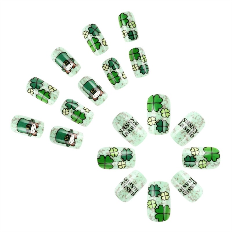 Patrick s Day 24 Pieces Short Coffin Press on Nail with Irish Green Shamrock