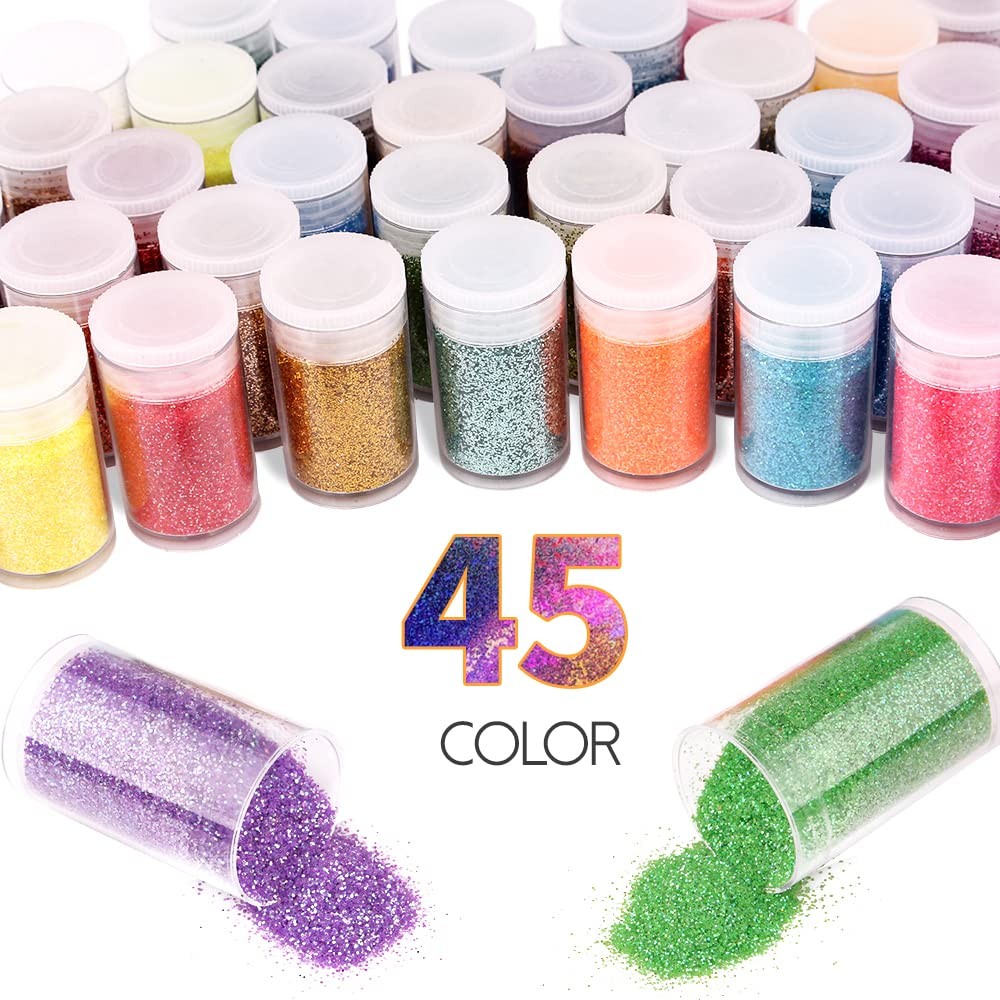 Ultra Fine Glitter 45 Colors Set, Holographic Glitter Powder for Tumblers, Arts