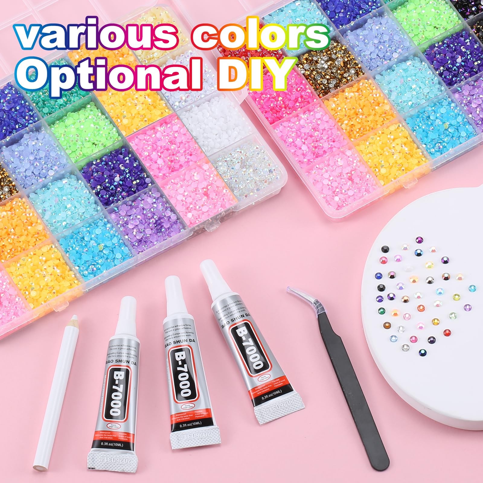 48 Colours 48000 Pieces 3mm Bedazzling Kit, Flatback Rhinestones, Resin Jelly…