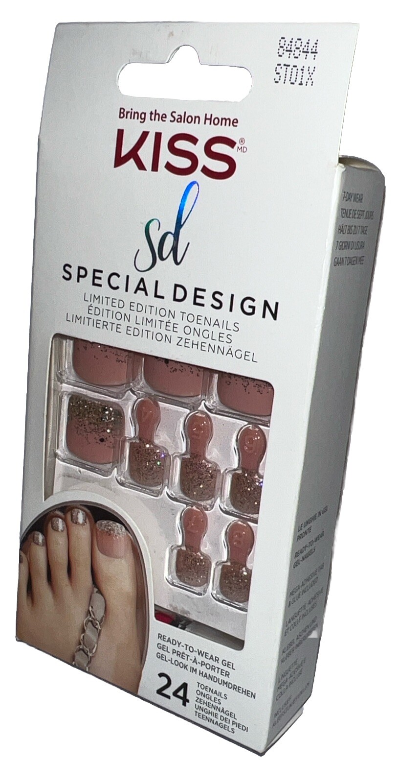 KISS SPECIAL DESIGN Toe Nails #84844 Hot PinkSparkles New See Description & Pics