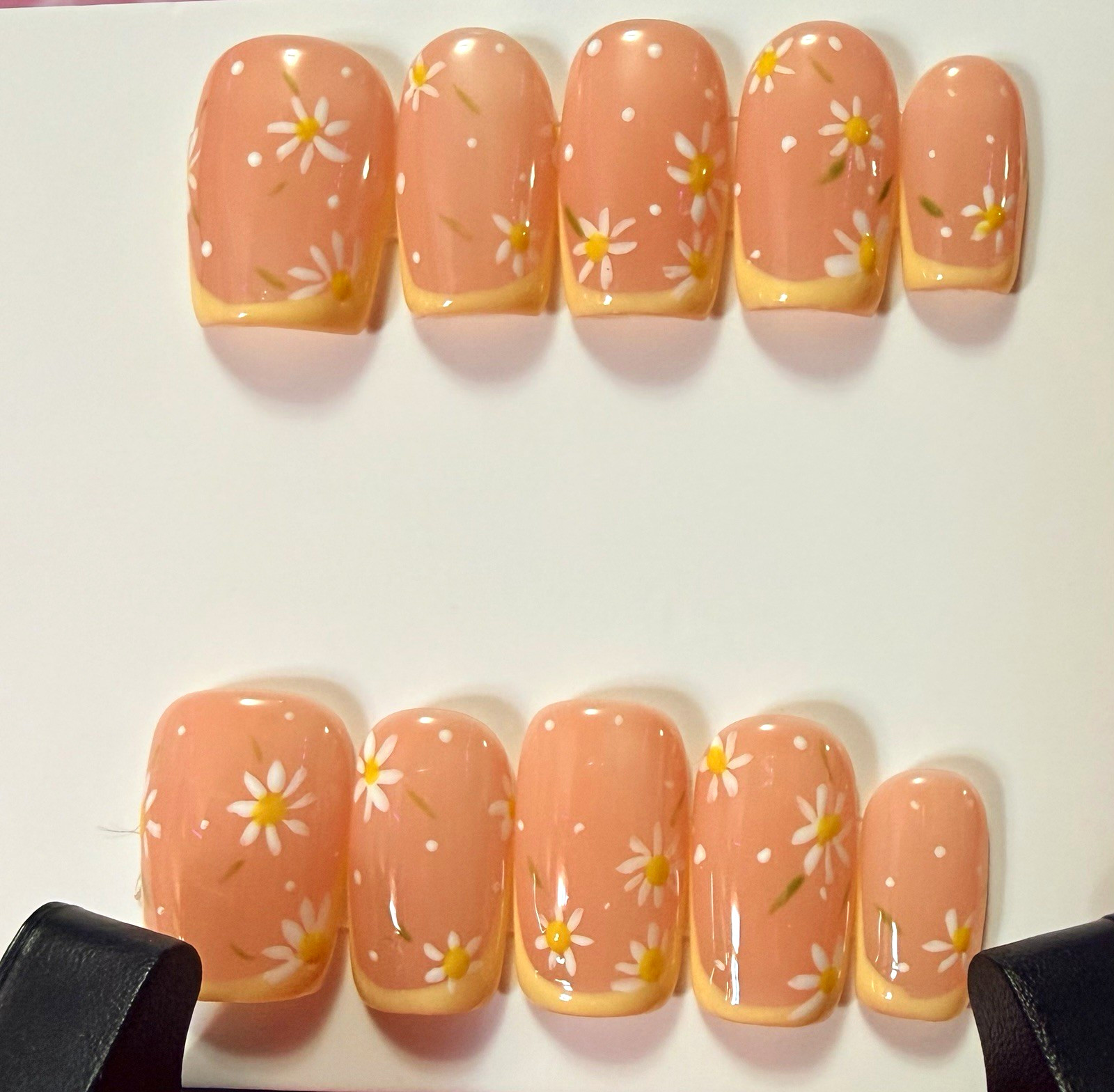 Pink/Yellow/White Floral Square Press-On Nails, Short Shiny Full Cover