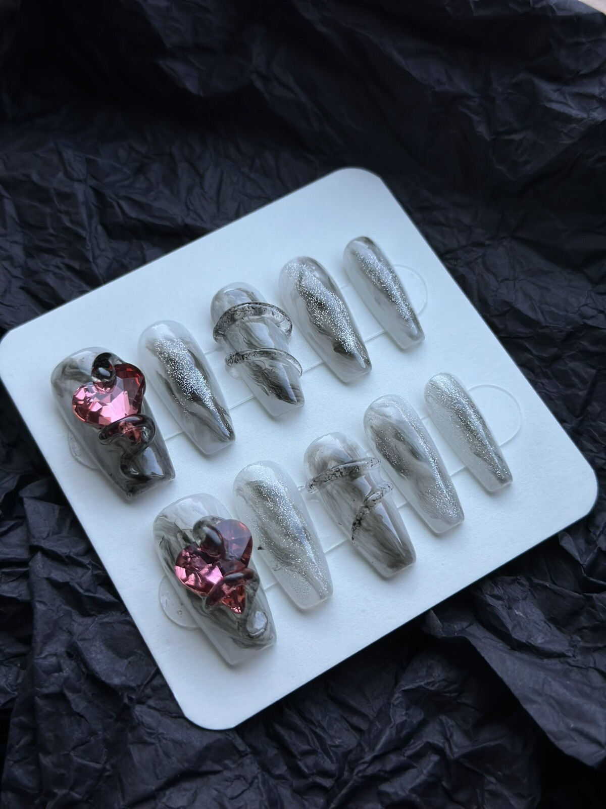 CUSTOM Handmade press on Gel nails long coffin Cool Snake Nails Set Size:S