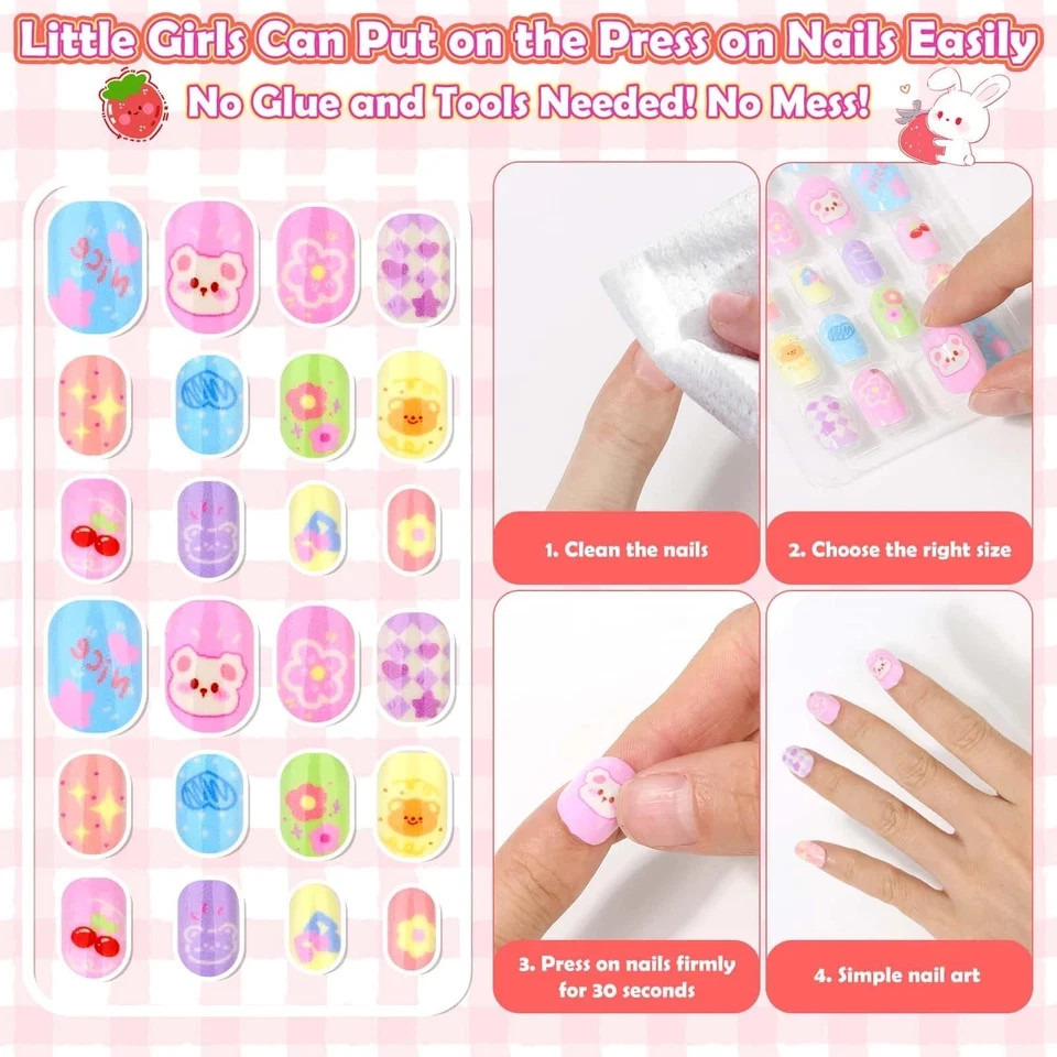288 Pieces Kids Stick on Nails Girls, Acejoz Fake Nails Set Self Adhesive Press
