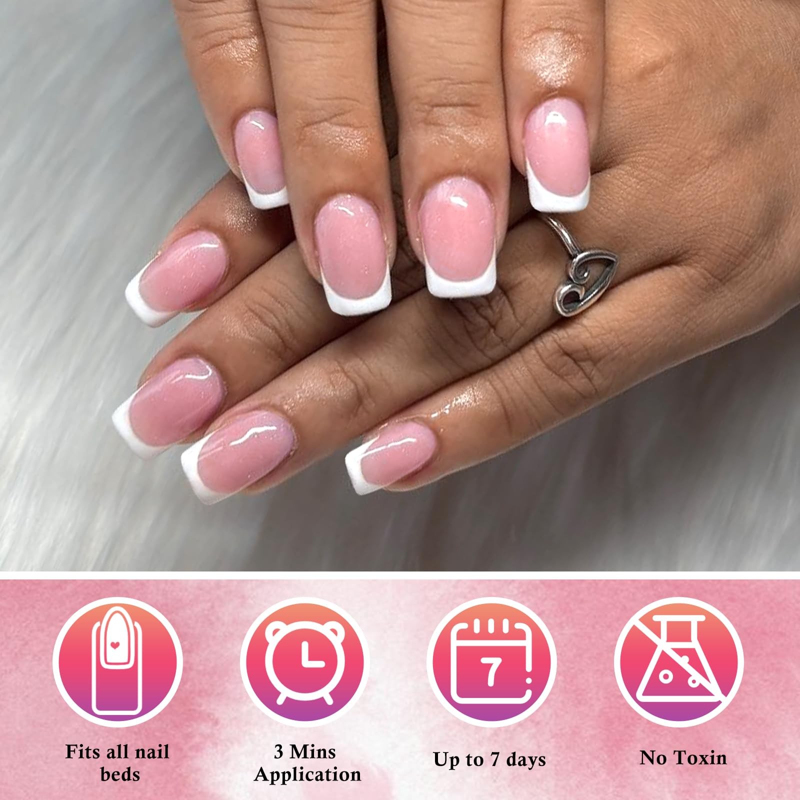 AddFavor White French Tip Press on Nails Short – 240pcs Pink Short,