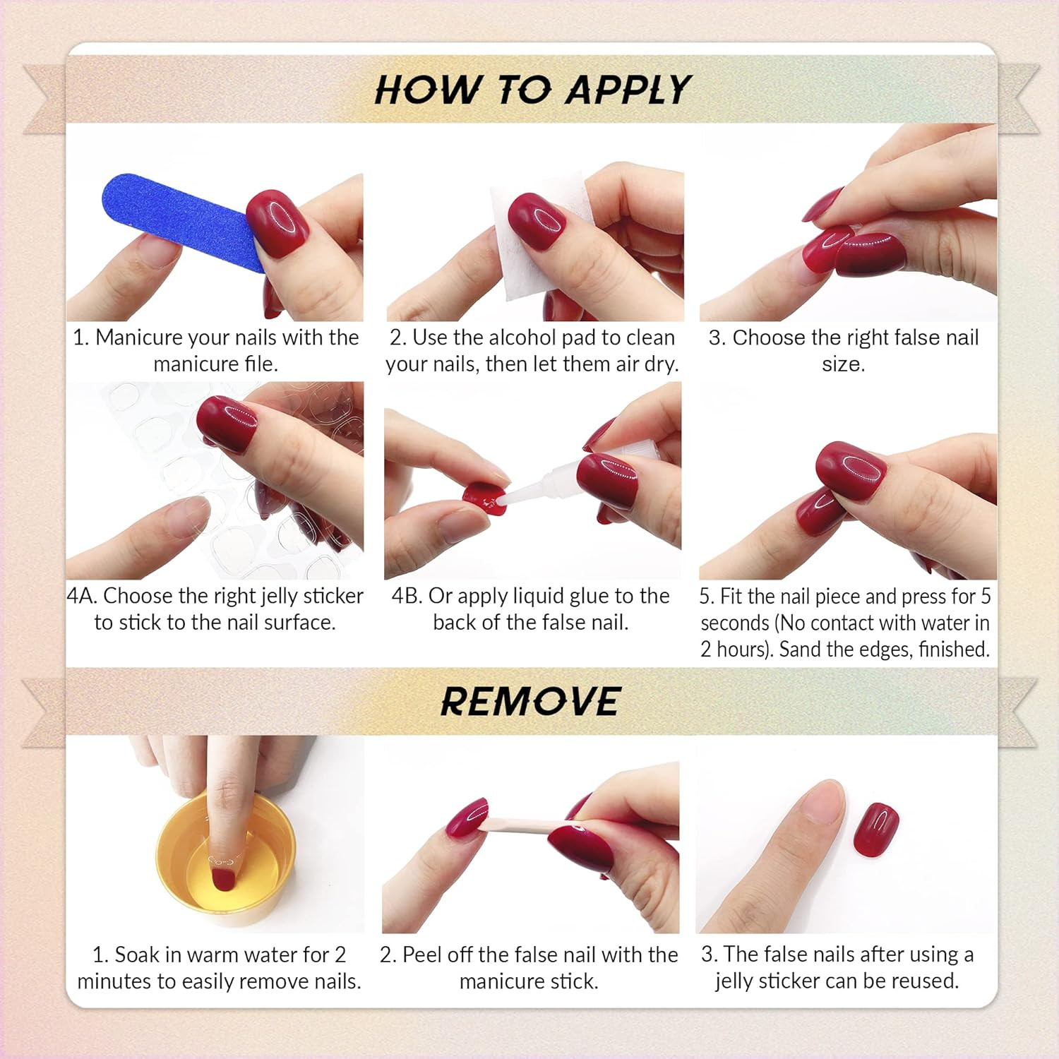 Press on Nails Square – French Ombre Pink Fake Nails Short Acrylic Full Cover Gl