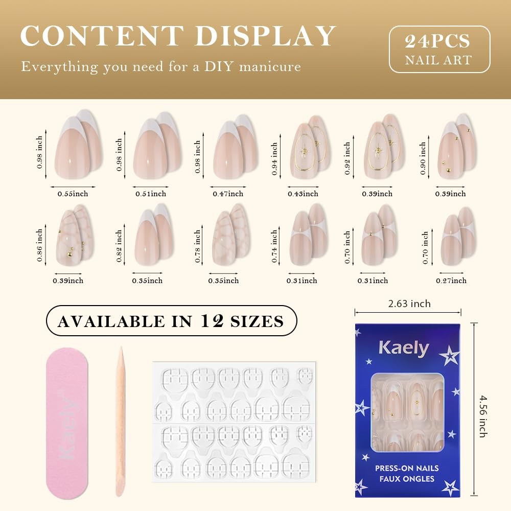 evpct Bohemian Nude White Tip Medium Almond Press On Nails