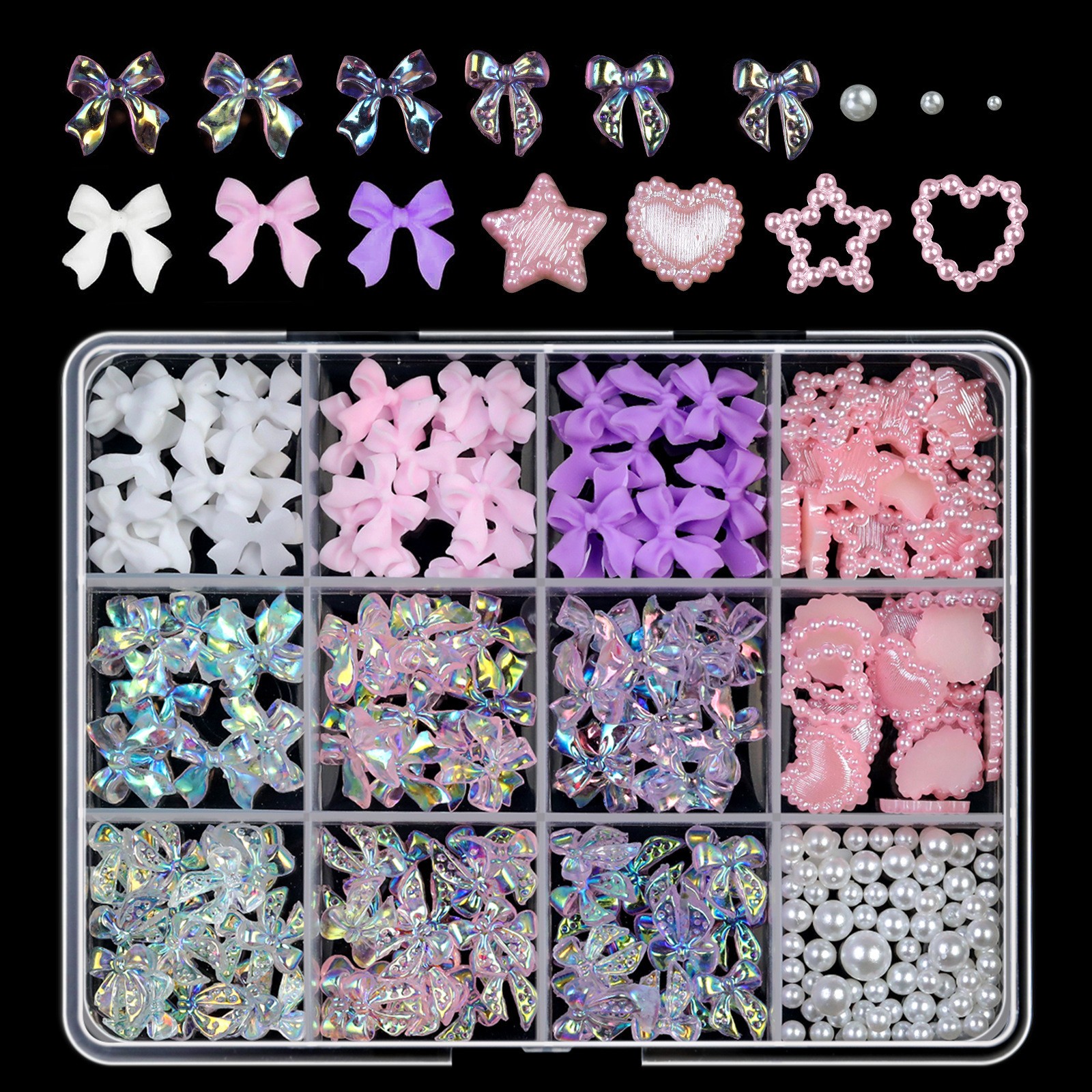 12/15Grids Acrylic Flower Nail Charms Mix Colors Set 3D Flower Nail Art Rhinesto