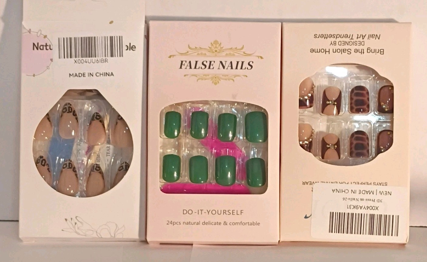 Press-On Nails Multicolor Short Pre-Designed, Lot Of 6