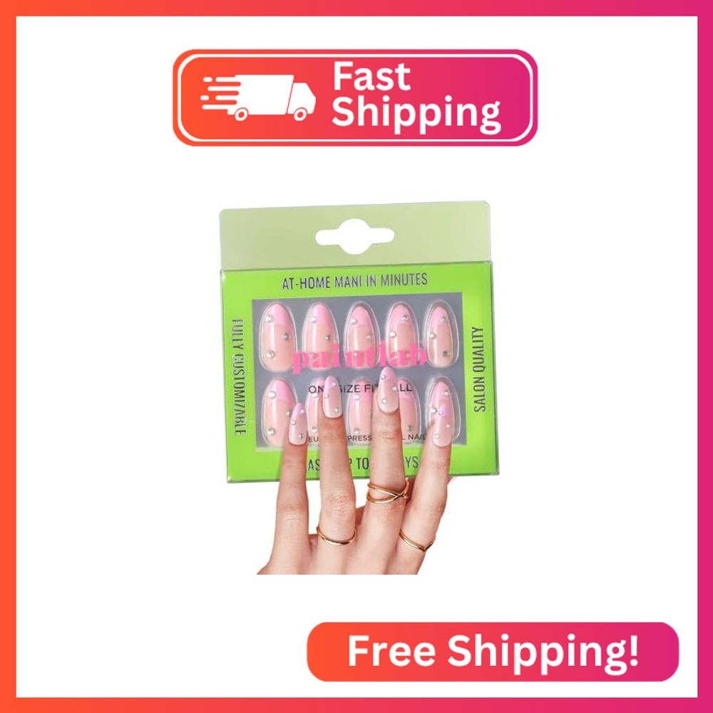 PaintLab Press On Nails – Pink Velvet 3D Almond Fake Nails, 30 Nails in 15 Sizes