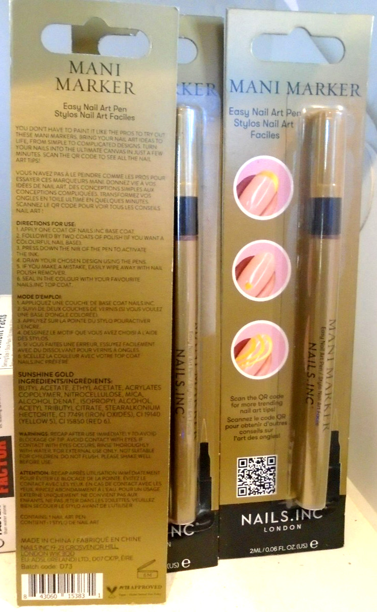 Nails Inc London Mani Marker Easy Nail Art Design Pen Gold Color 4-PACK