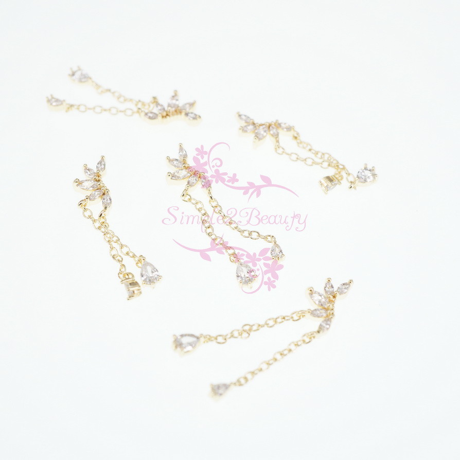 5 Nail Art Jewelry Luxury Zircon Rhinestones 3D Wing Metal Chain Tassel Charms