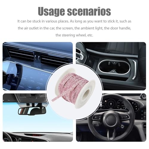 16.4Ft Bling Car Trim Self Adhesive, Glitter Car Accessories, Rhinestone Pink