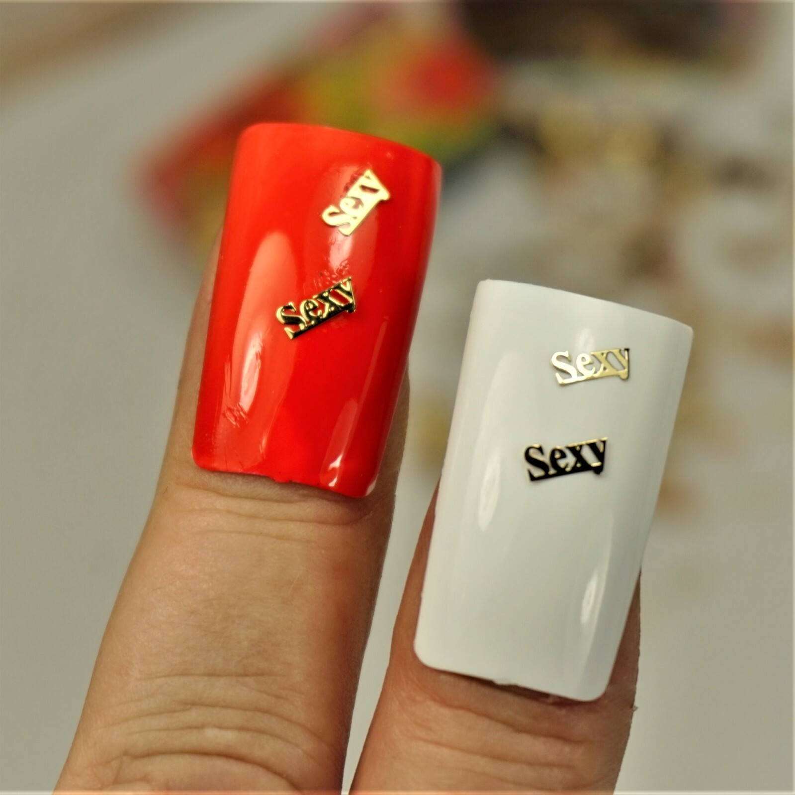 25 GOLD METAL “SEXY” NAIL CHARMS NAIL DECALS SMALL GIFT IN BOX FOR WOMEN