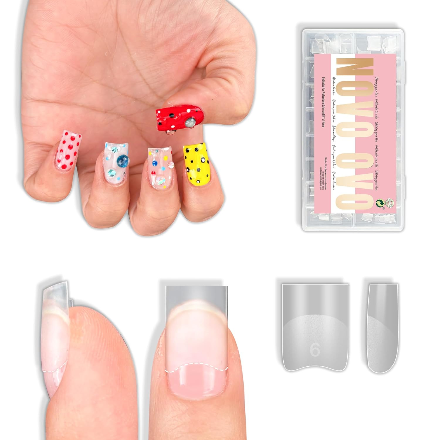 Clear Short Sharp Square False Nail Tips, Half Cover Shallow Paste Matte Round-S