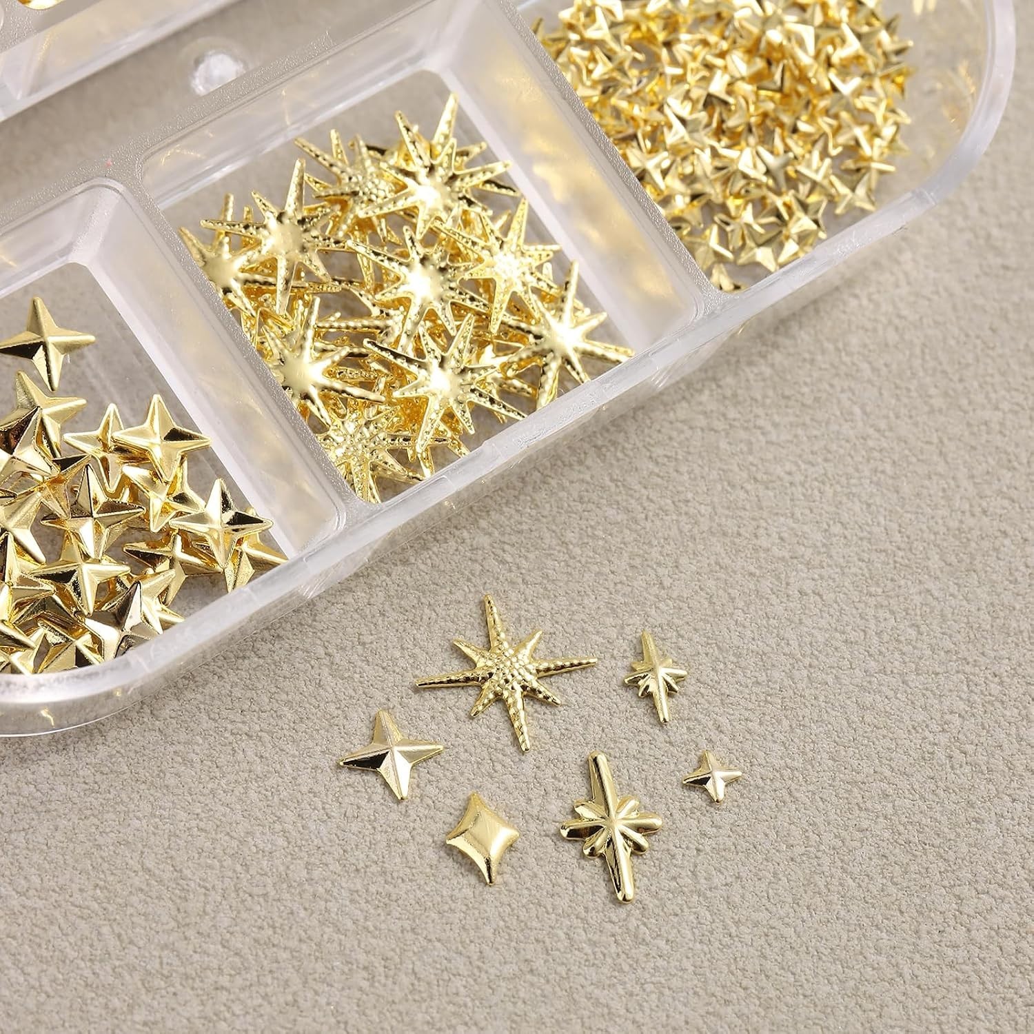 Star Nail Charms for Nails Art, 3D Gold Mixed Styles Stars Metallic Studs Riv…