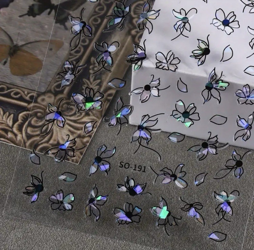 4 Sheets 3D Nail Stickers-ButterflyCharms, Iridescent Finish, Self-Adhesive