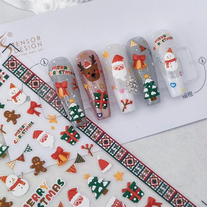 Christmas Nail Art Stickers – Santa & Reindeer Designs (374)