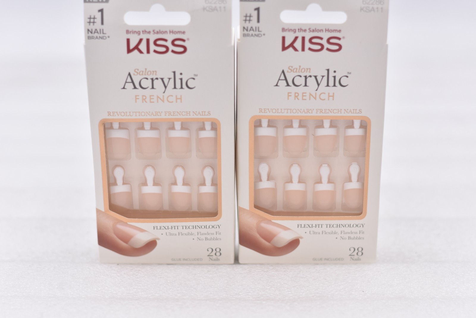 Lot of 2 Kiss Salon Acrylic French KSA11 Real Short Nails – 28 Nails