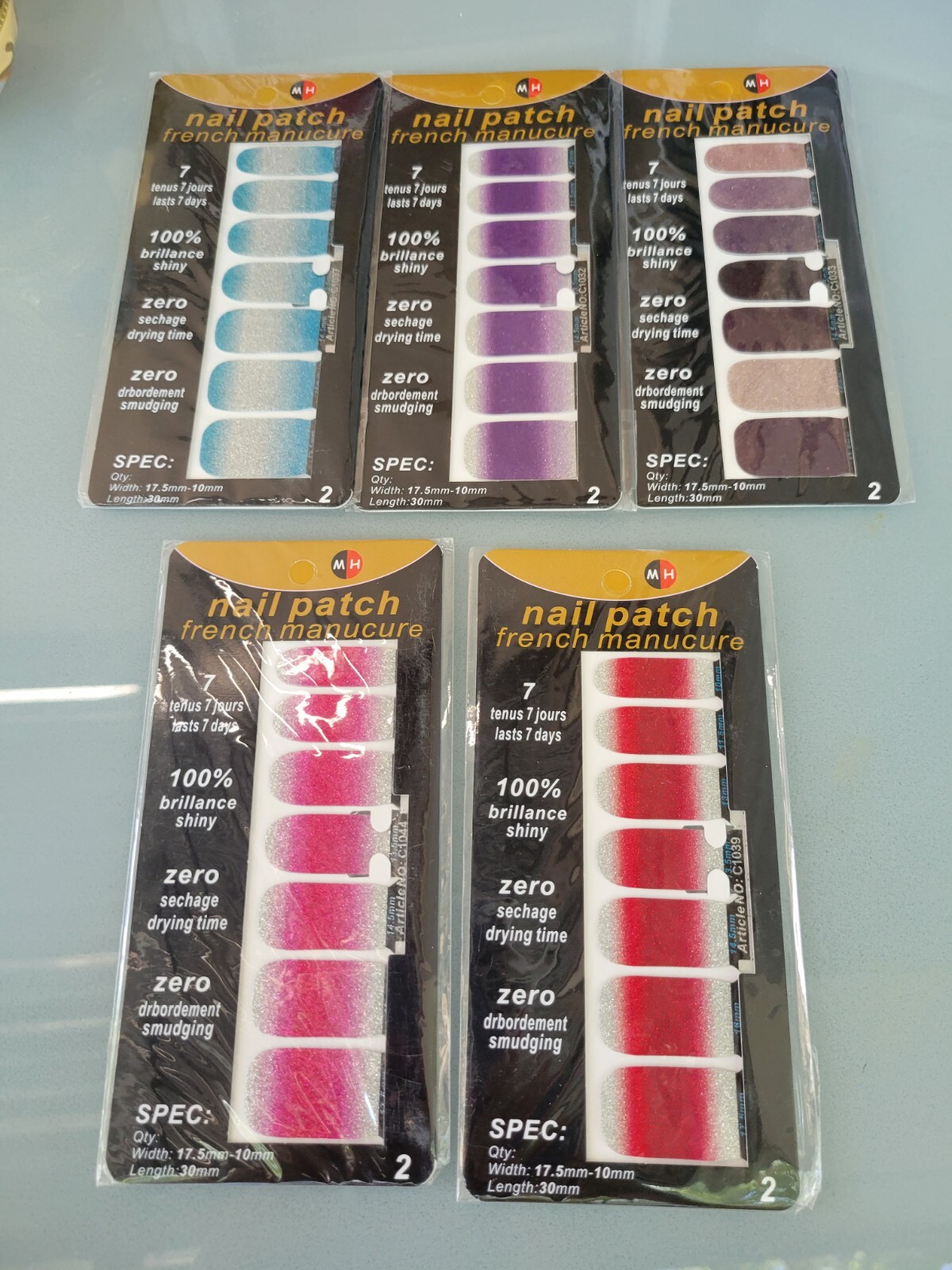 5 Packs Nail Patch French Manicure Stickers Sets Glitter Nail Polish Strips