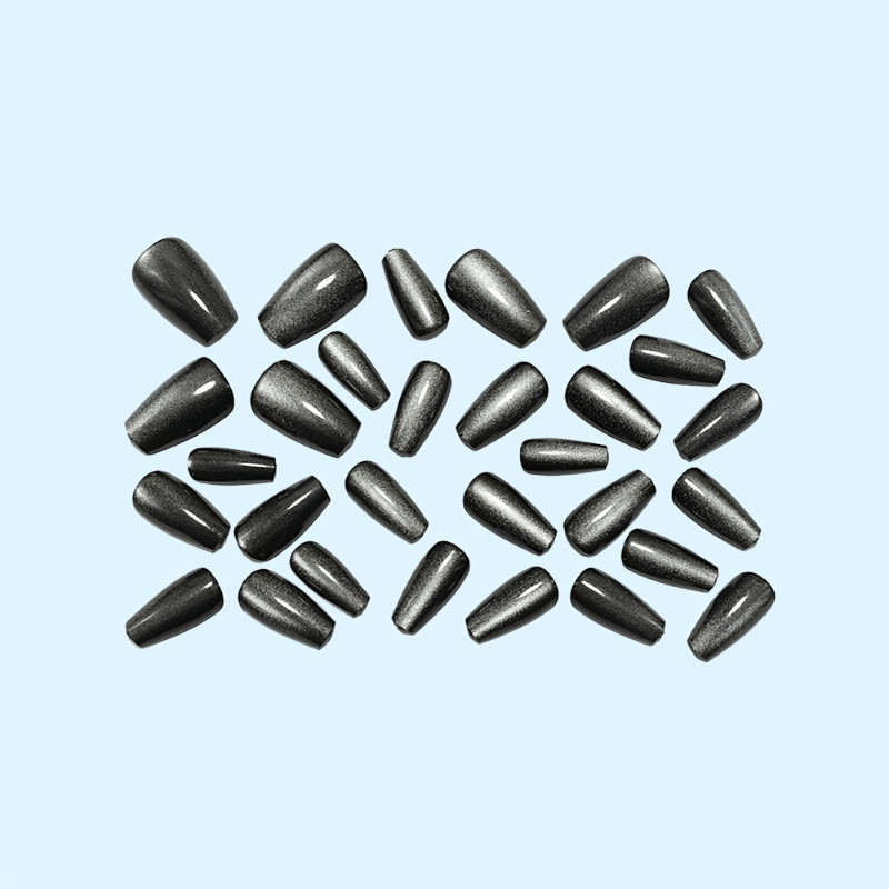 60Pcs-Medium Coffin Solid Black Cat Eye Minimalist Trendy Press on Nails