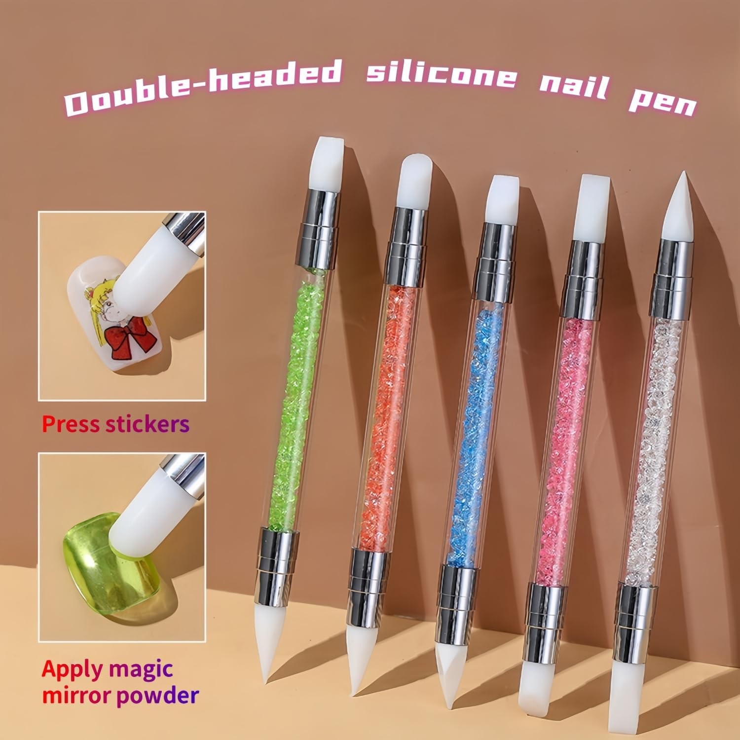 5Pcs Dual-Tipped Silicone Nail Art Pens, 2-Way Dotting Multiple colors