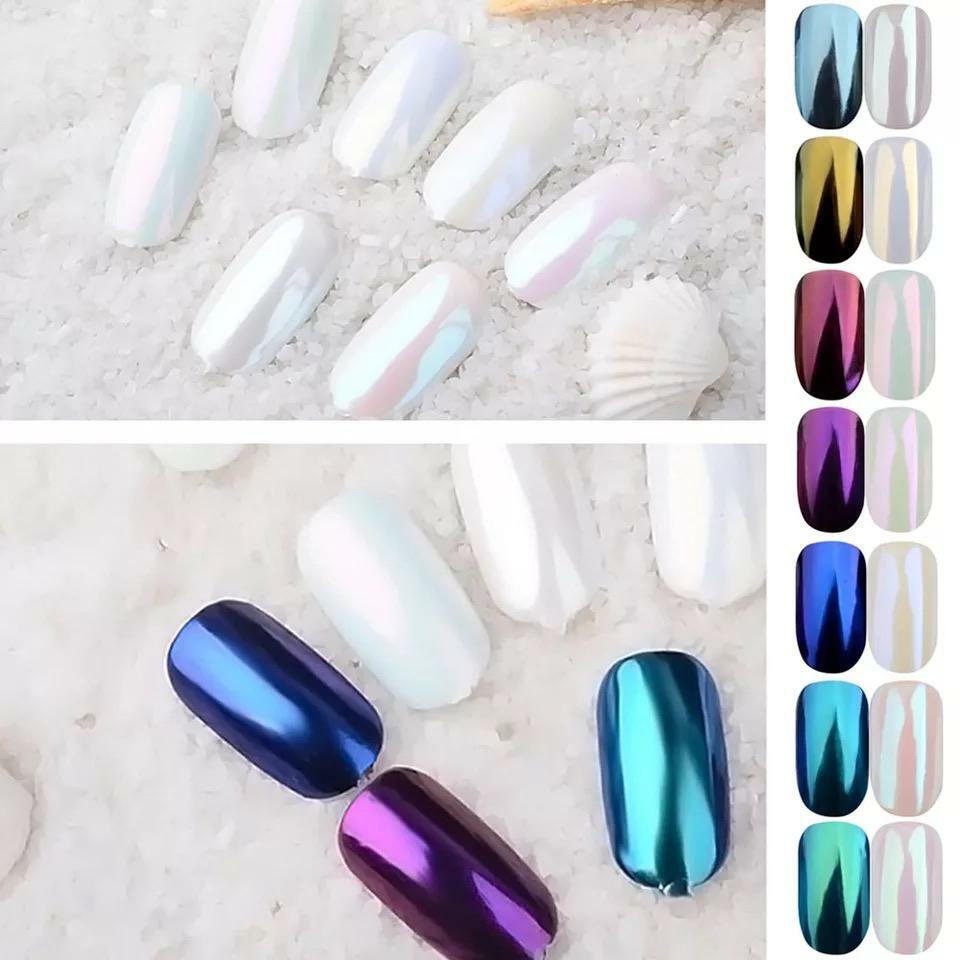 SALE! 5g MIRROR CHROME POWDER NAILS EFFECT AURORA COLOUR PIGMENT DUST + BRUSH