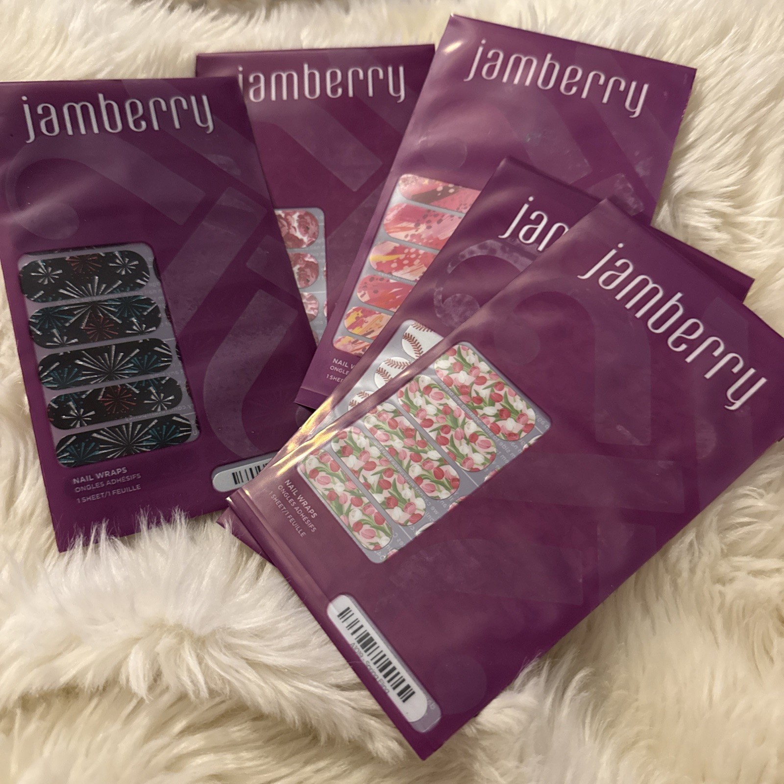 5 Jamberry Nail Wraps New Full Sheets Floral Baseball Glitter Fireworks Roses