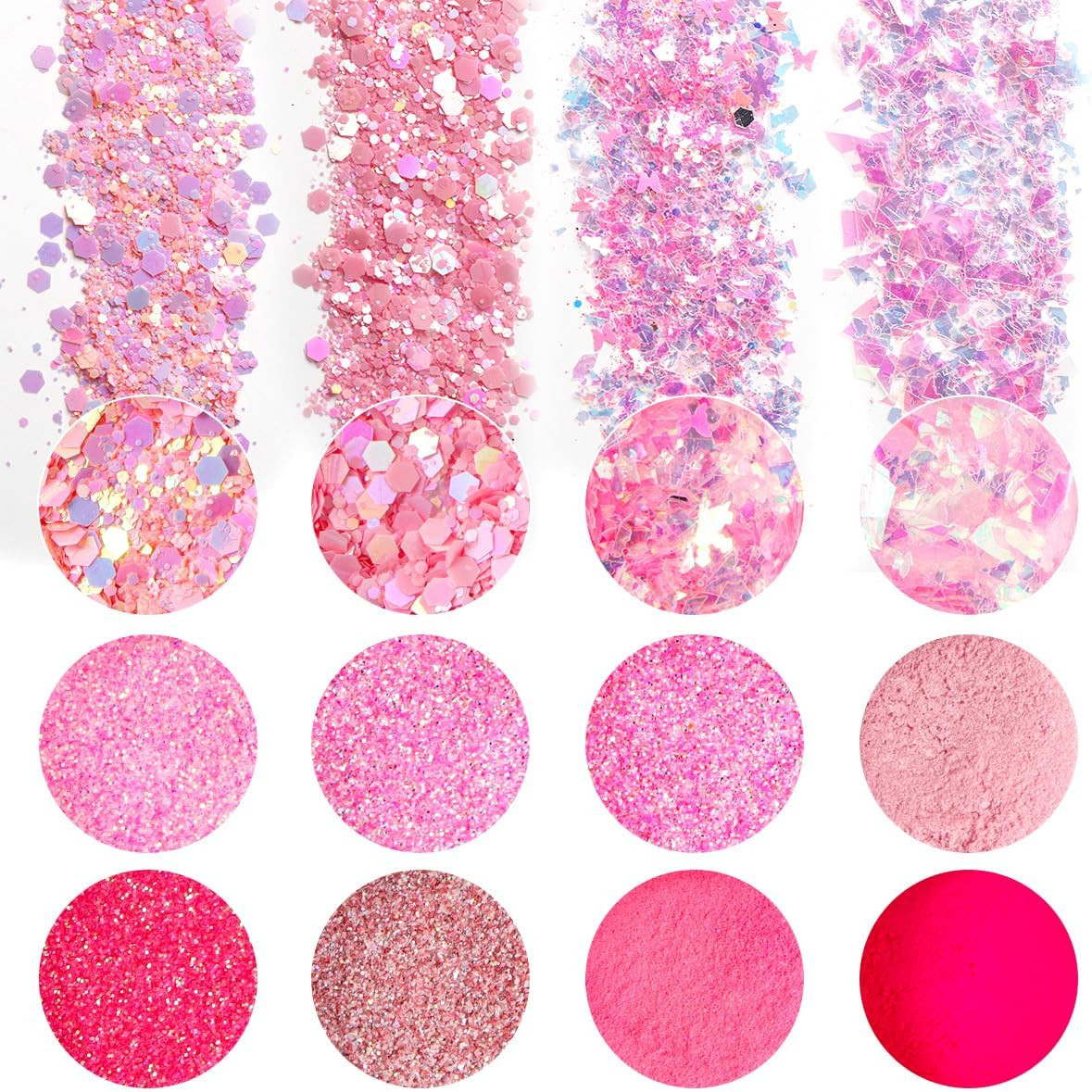 Pink Nail Glitter Powder, 12Pcs Nail Art Sequins Dust Set | Holographic Paillett