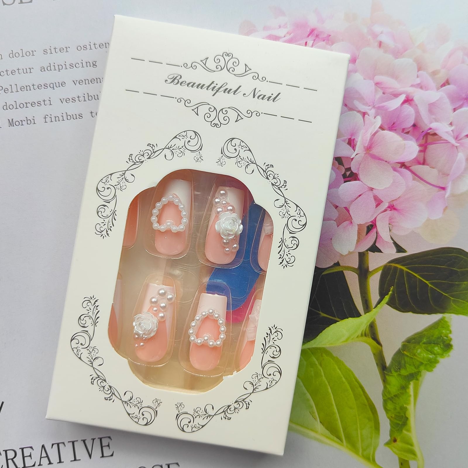 Mkwntg French Tip Press on Nails Medium Square Fake Full Multicolor