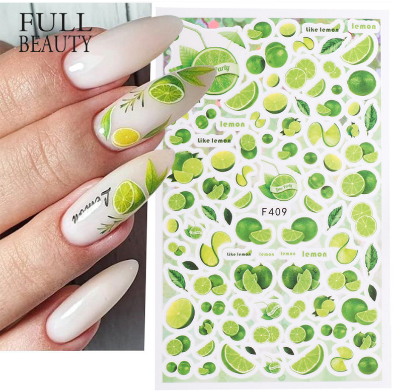 3D Nail Art Sticker Transfer Decals Strawberry Cherry Lemon Fruit Pattern NH15