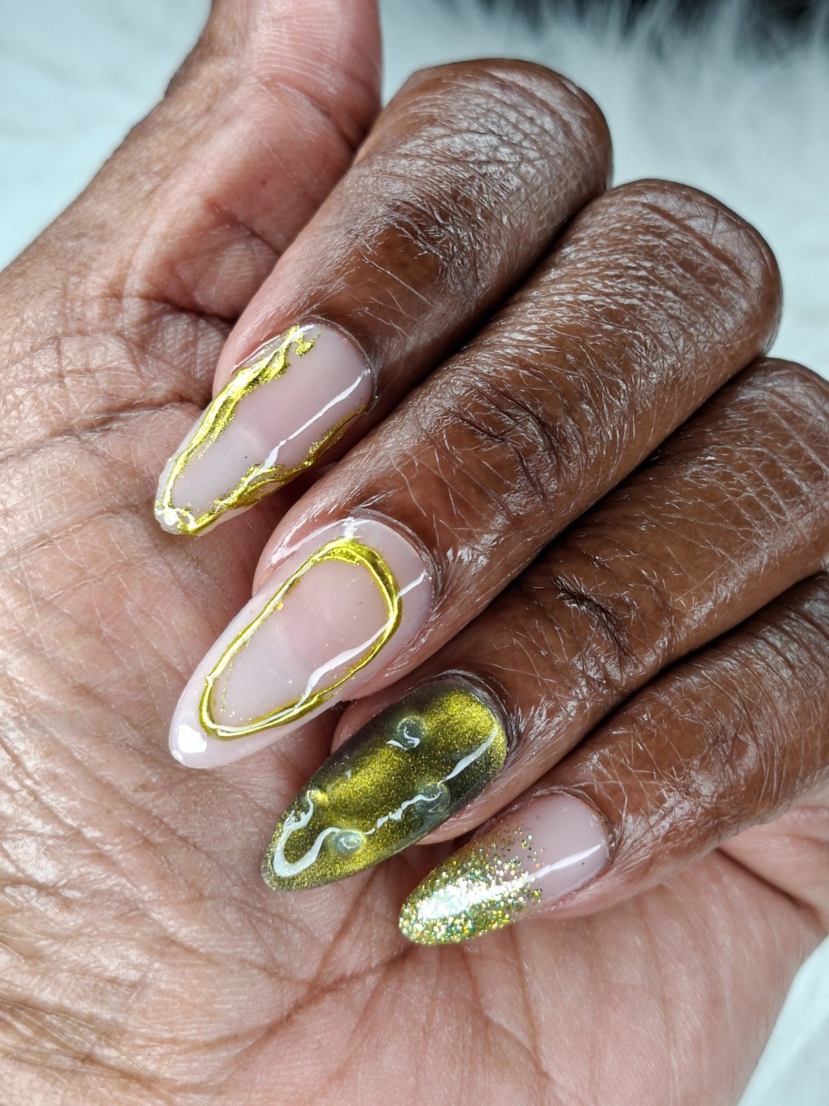 Green Chrome Cat Eye Glitter Press on Nails