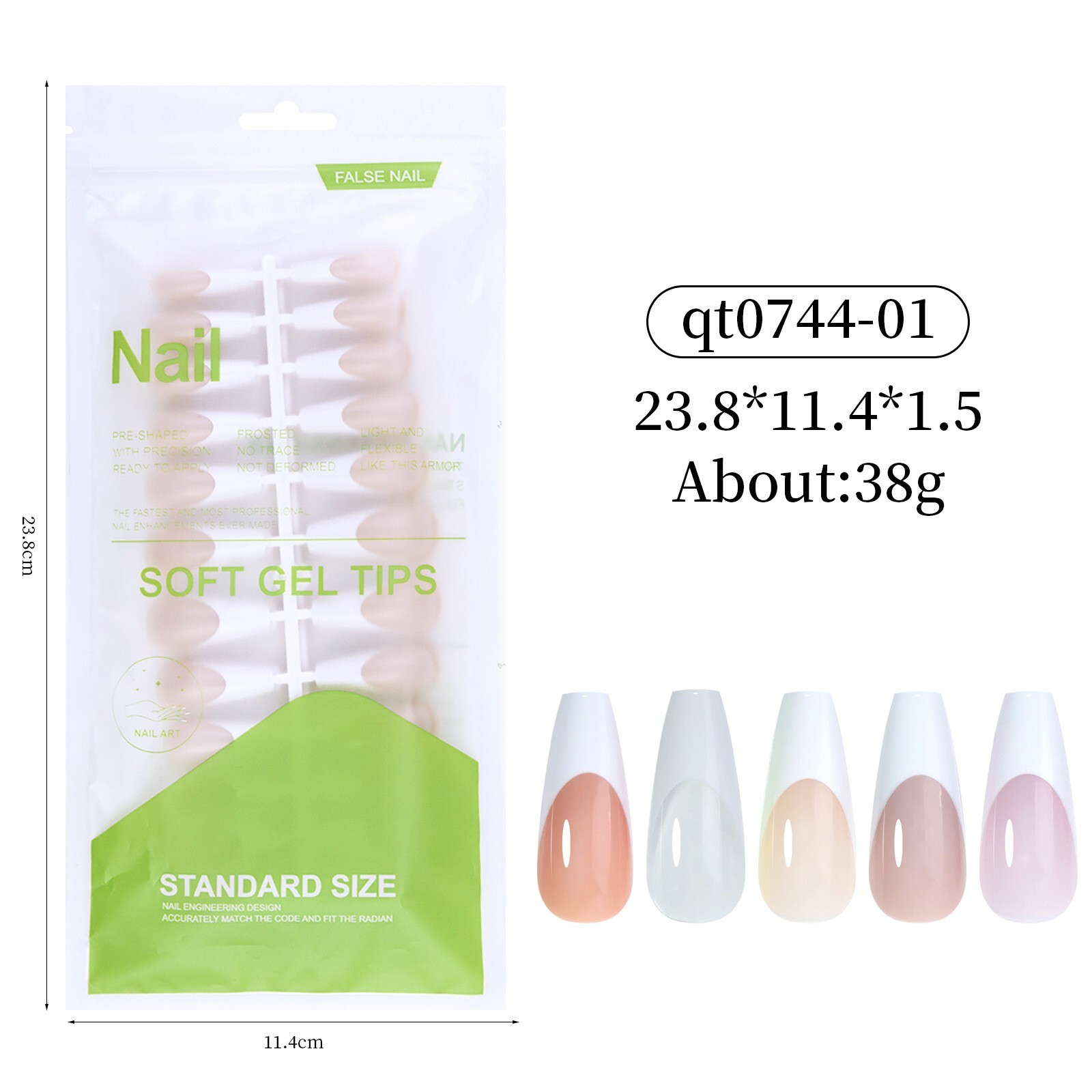 120pcs Soft Gel False Nail Tips French Shape Full Cover Press On Nails 12 Sizes