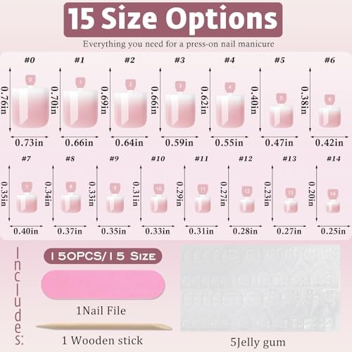 Ombre Press On Toenails For Women with Nail Adhesive Tabs, 150 Pcs Pink Ombre