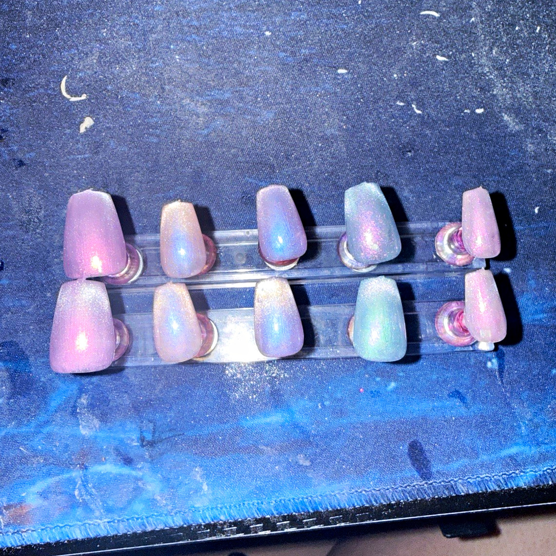 Pre-Designed Full Cover Press-On Nails Medium Square Multicolor Glitter Polka