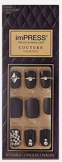 IMPRESS Couture NAILS PRESS ON Short – Black, Holographic Gems & ultrafit