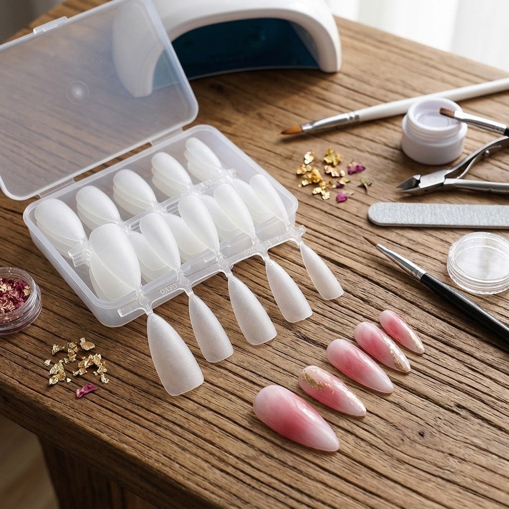 120Pcs Medium Size Almond Press On Nail Tips, Full Cover Fake Nails Kit In Box