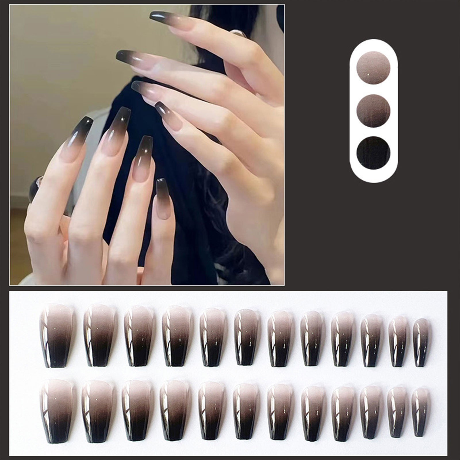 Press on Nails Long Black Gradient French Style Easy to Apply Reusable Fake Nail