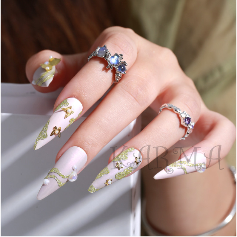 3D French Line Shiny Gold Nail Tip Decals Glitter Diamond Manicure Beauty NH22