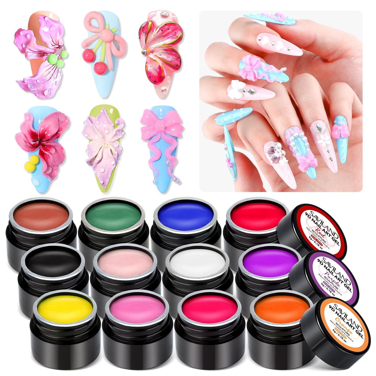 SAVILAND 3D Nail Gel Set: 12 Colors Non-Sticky 12 Sculpture Set