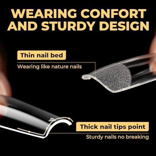 Extra Long Tapered Square Nail Tips, Pre-buffed 240Pcs Extra Long Square