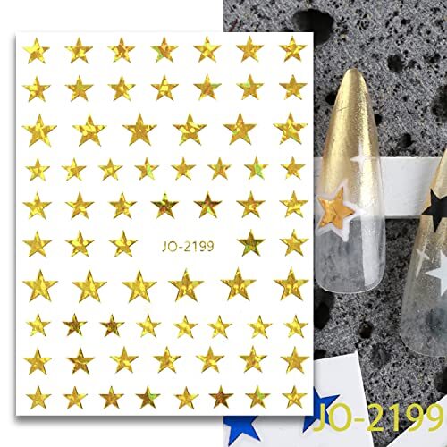 12 Colors Stars Nail Art Stickers, Laser Gold Silver Red Five-Pointed Star