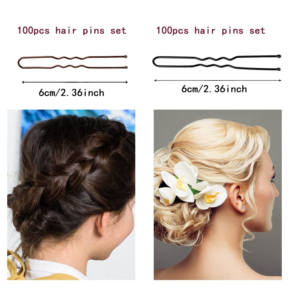 WSICSE U Shaped Hair Pins, 200Pcs 200 Count (Pack of 1), Black and Brown