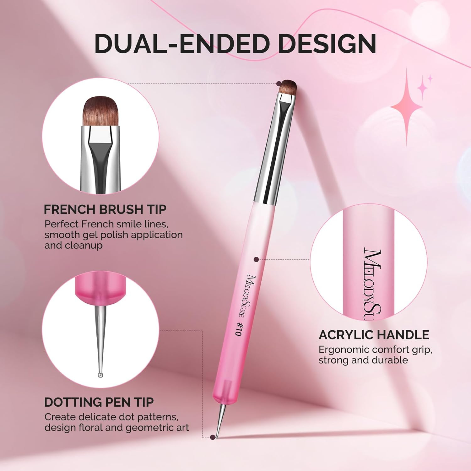 Melodysusie 4Pcs Dual-Ended French Nail Brush and Dotting Pen Set, Size #10#12#1