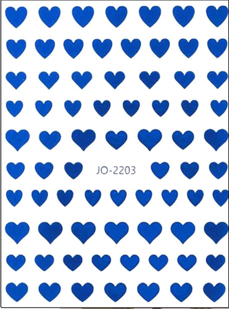 Nail Stickers Art Decal DIY Design 3D Waterproof Blue Metallic Hearts JO-2203