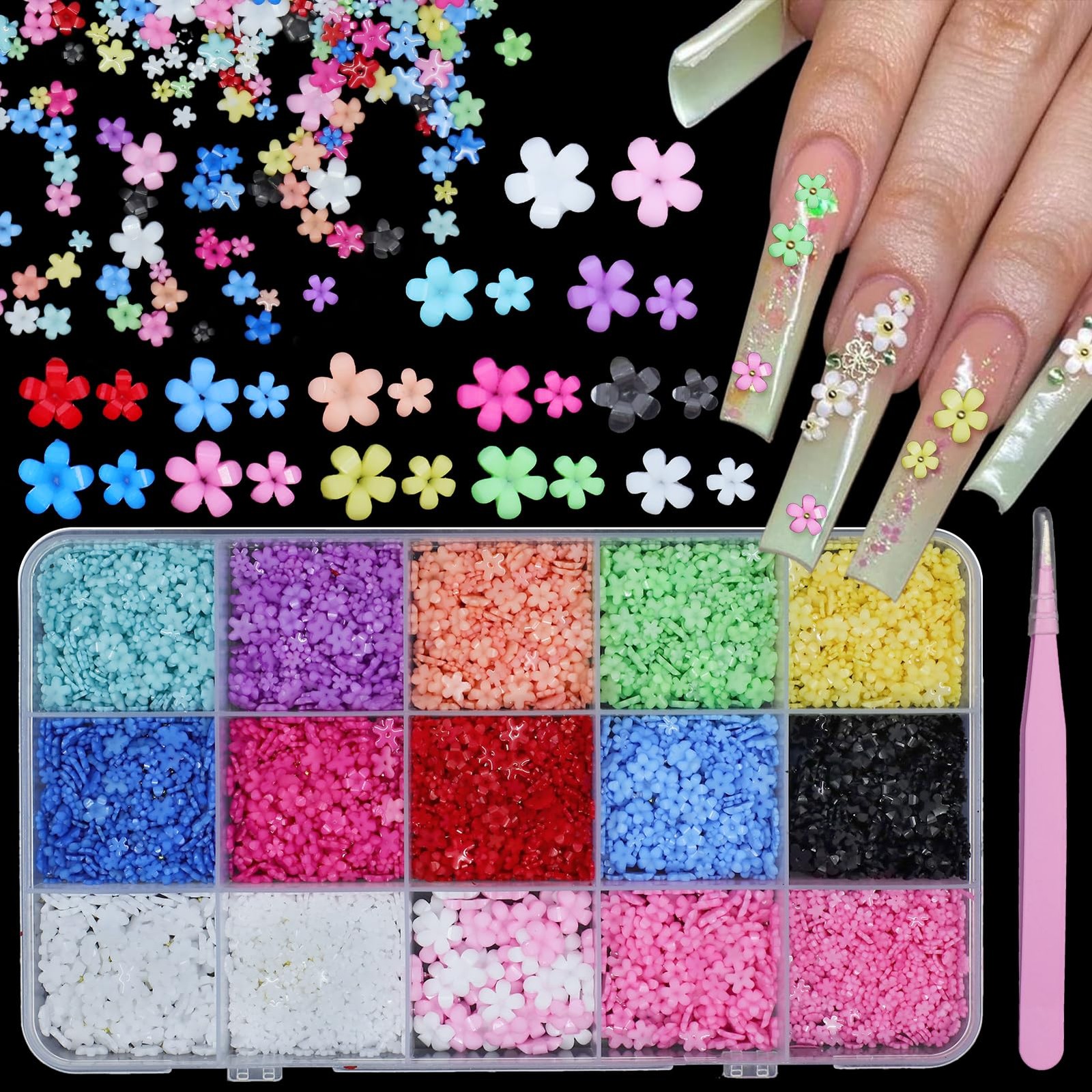 Flower Nail Charms, 3D Color Tiny Flowers Charms for Nails, Acrylic Spring